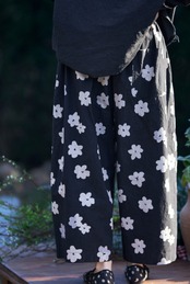 花刺繍ワイドパンツ