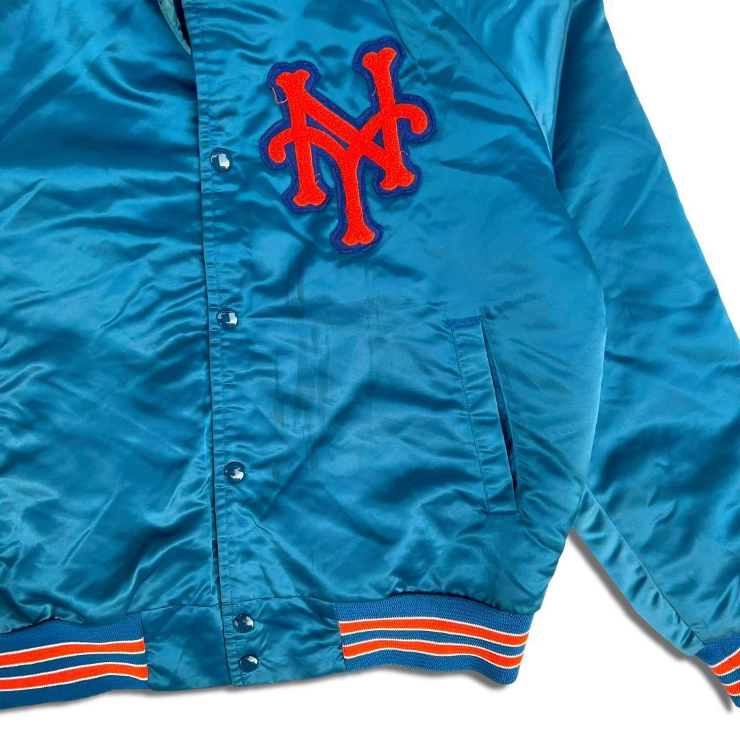 80s USA製 Chalk Line ナイロンスタジャン S メッツ ブルー ニューヨーク・メッツ New York Mets MLB ストリート  HIPHOP B系 サテンスタジャン ワッペン