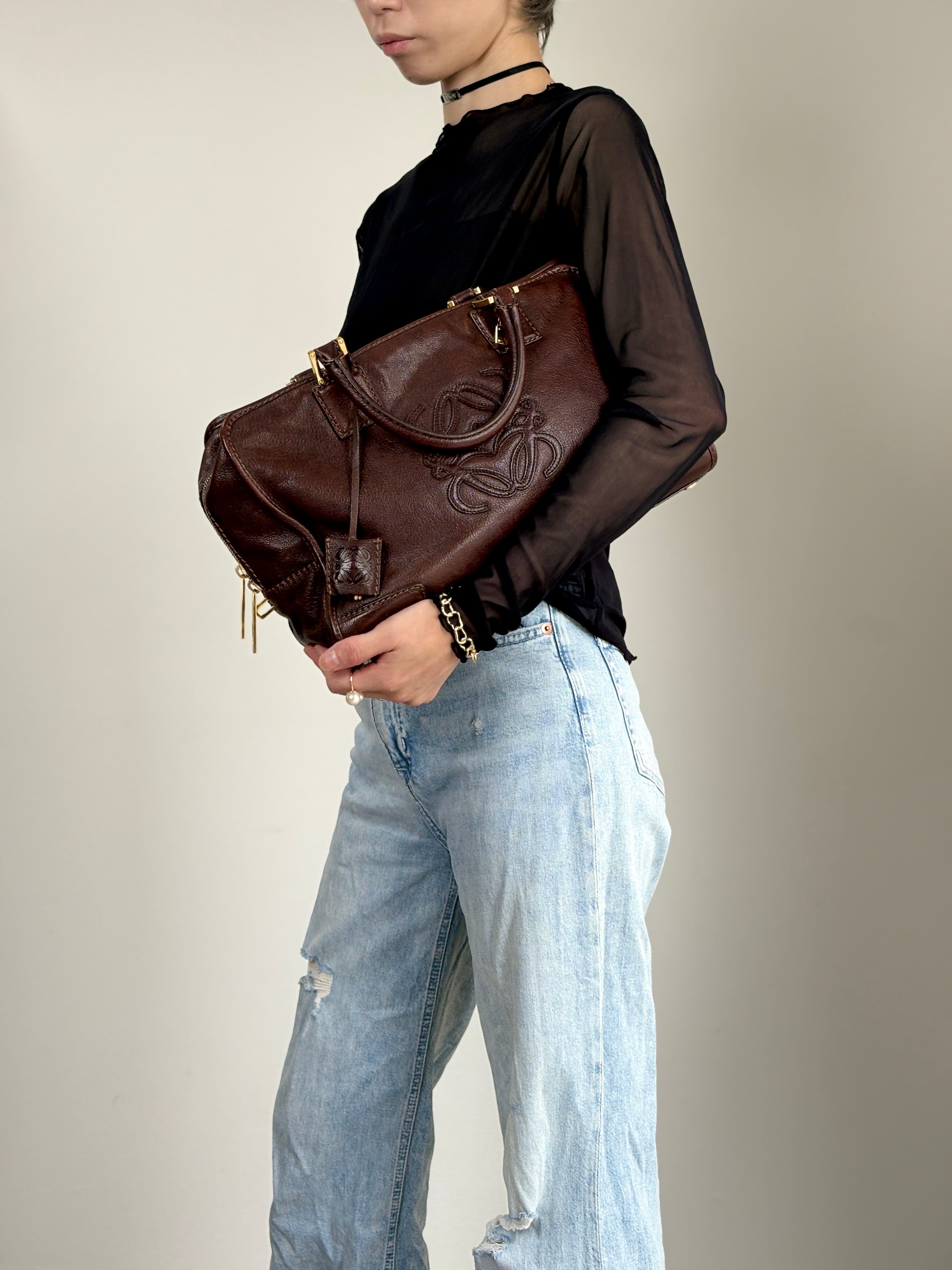 LOEWE ロエベ ハンドバッグ ブラウン アナグラム レザー アマソナ ミニ