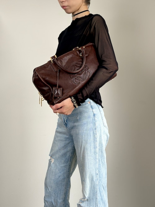 LOEWE ロエベ ハンドバッグ ブラウン アナグラム レザー アマソナ ミニボストン vintage ヴィンテージ オールド kfcz5t