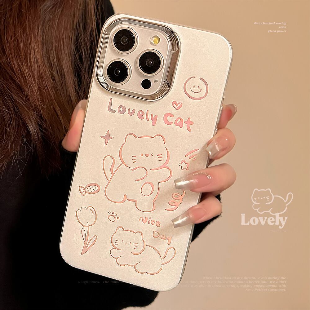 iPhone15シリーズ対応】ネコちゃんに癒される◎透かし彫り オーロラ