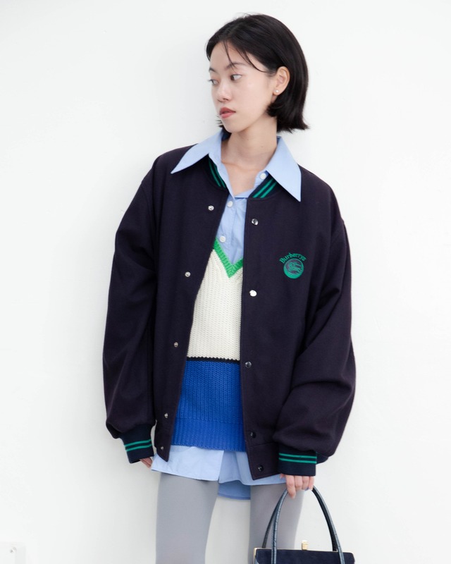 1990s Burberry - embroidered varsity jacket