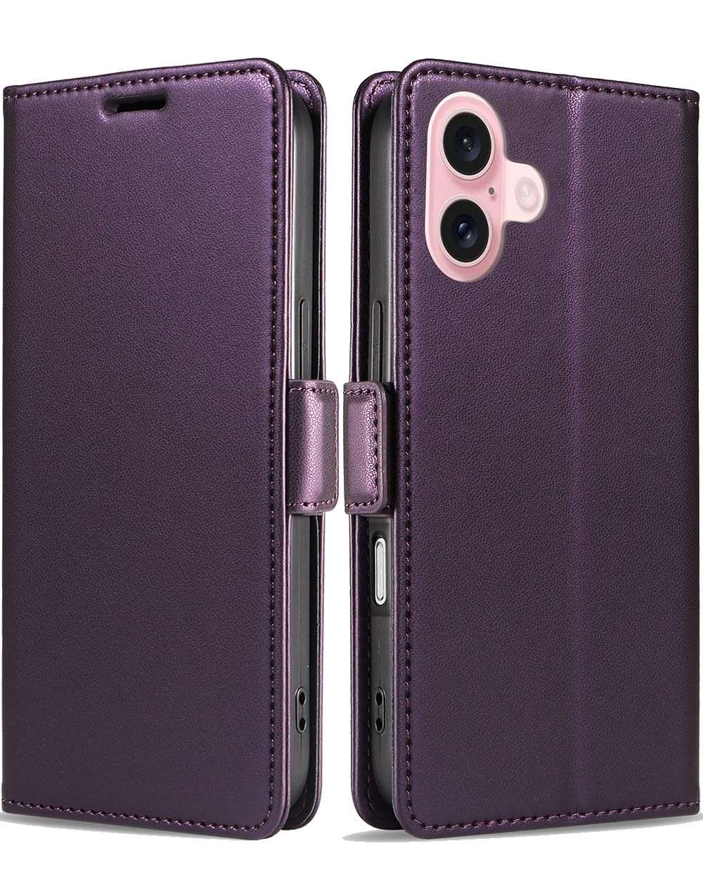 【Junzc】iPhone 16 ケース手帳型 PUレザー 高級 あいふおん16対応 耐衝撃 落下防止 サイドマグネット ワイヤレス充電対応 スタンド機能付き 財布型 カード収納 シンプル おしゃれ 人気 6.1インチ 手触り良い 全面保護 アイホン16ケース スマホカバー(パープル)