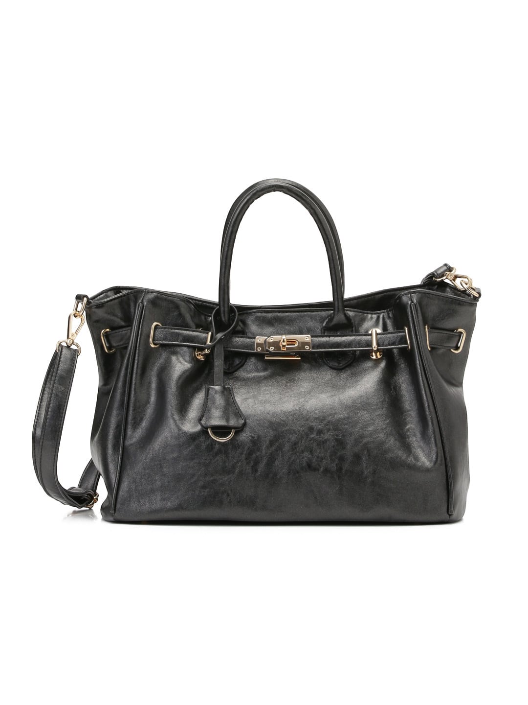 DRESドレス シャイニーフェイクレザーバーキンバッグ / ブラック