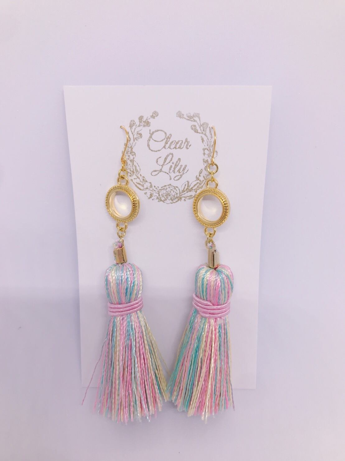 レインボーマルチカラーのパステルタッセルピアス♡K14GF | Clear Lily