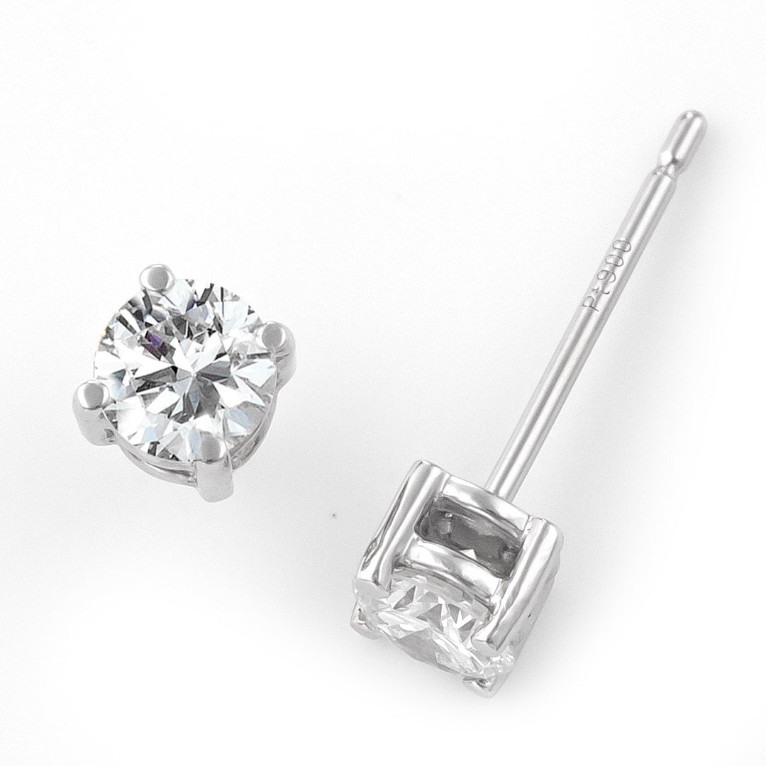 Pt900 0.6ct 4本爪 一粒ダイヤモンドピアス H/SI２/Good以上 Amu-nudy ...