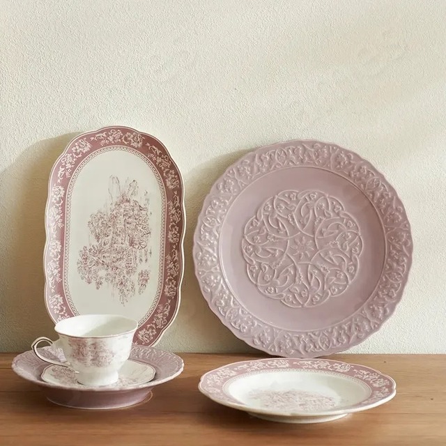 【オーダー品】レトロフラワープリントプレートWhite　AE15