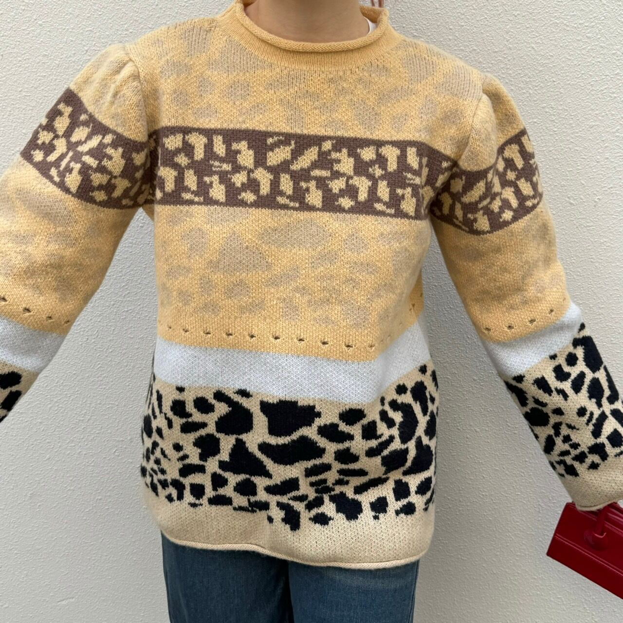 ワイドスリーブ総柄ニットセーター_LN02970