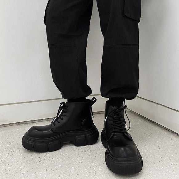 予約販売】ブーツ メンズ スクエアトゥ 編み上げ レースアップ ビッグ