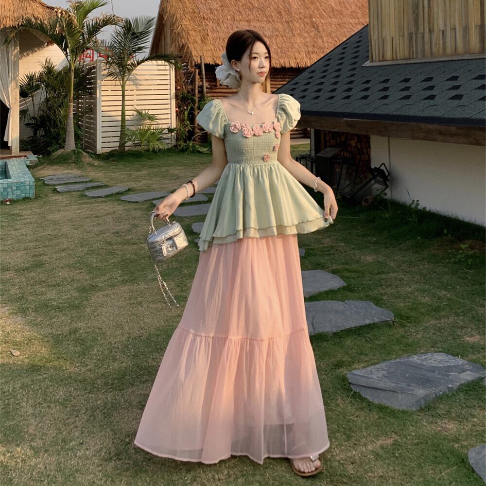 【set】立体フラワートップス×スカートセット M30354