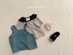 【valu bebe】ラウンドカラーボーダーカットソー ブラック 70〜110cm