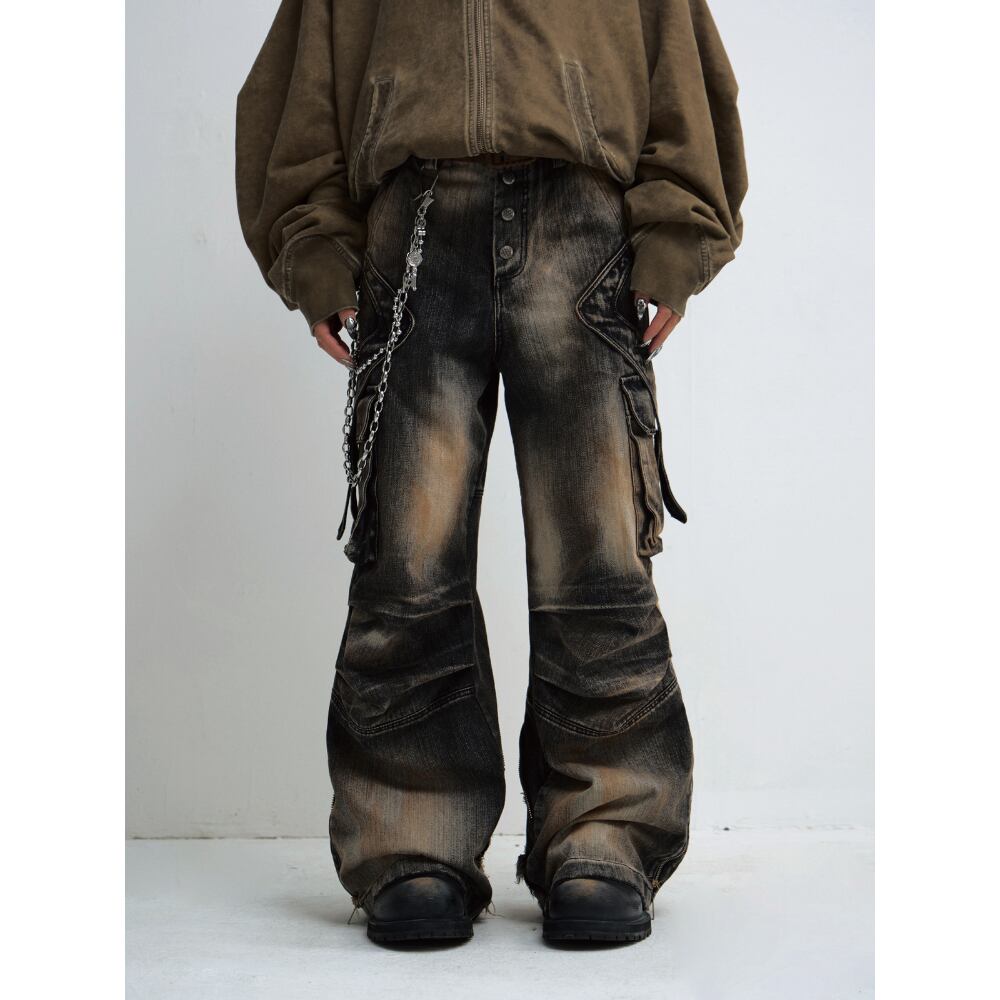 PEOPLESTYLE ワイド デニムパンツ カーブジーンズ 変形シルエット