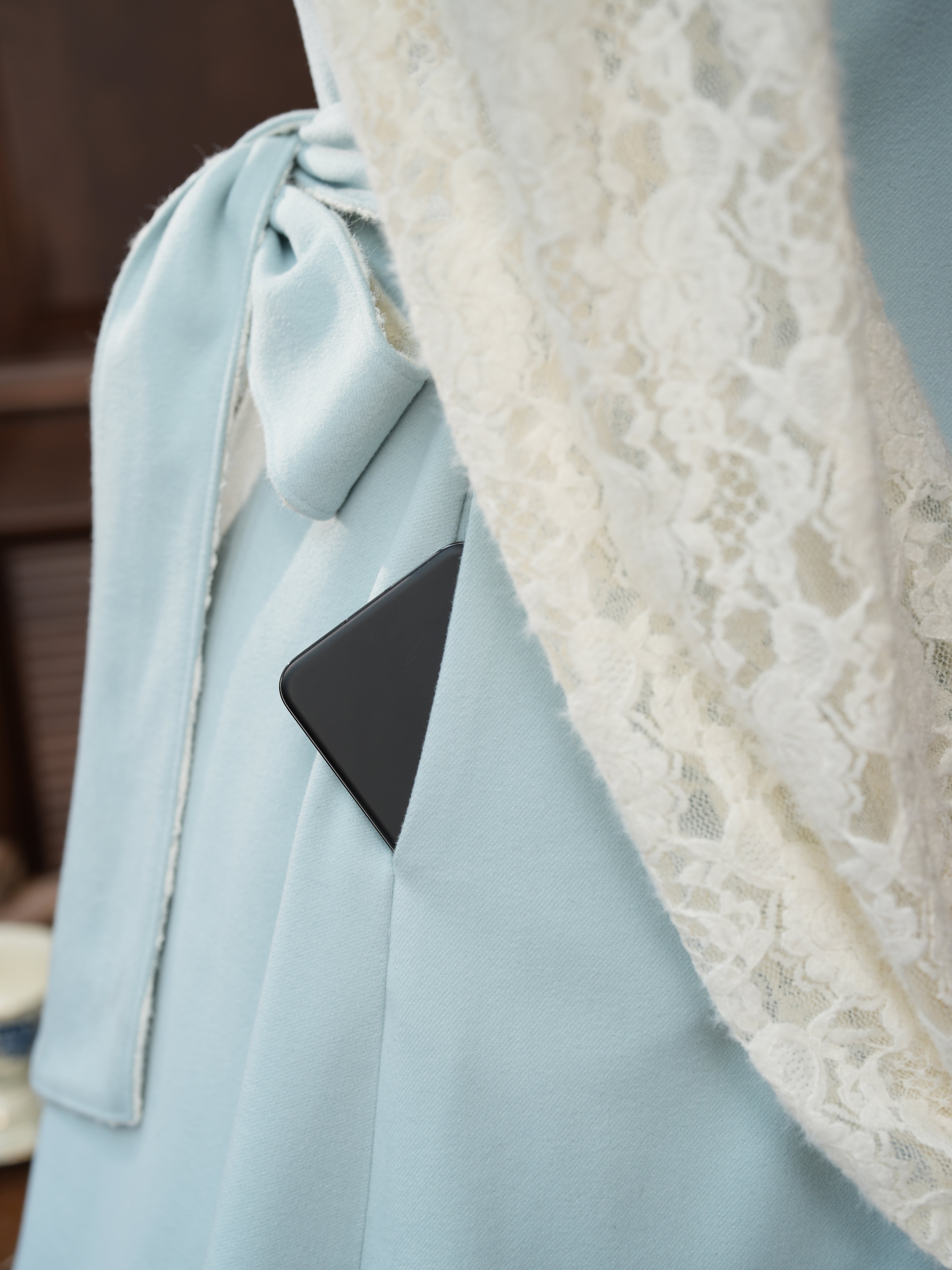 超美品　レリアン　ワンピース　ウエストリボン　ヘリンボーン　レース刺繍 pumpkin port ワンピース リボンベルト付 総レース クレリック 長袖