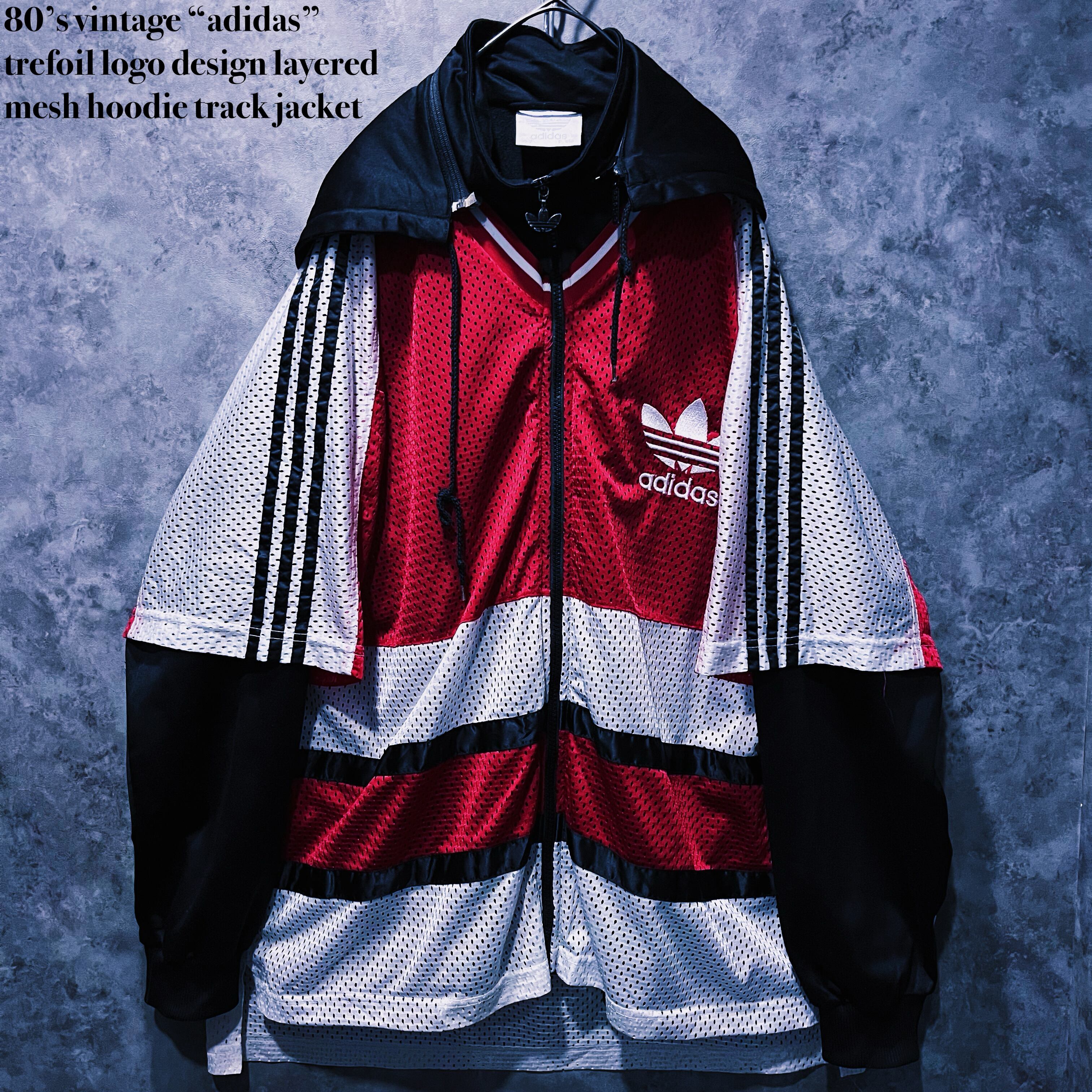 【doppio】80’s vintage “adidas” trefoil logo design layered mesh hoodie track jacket