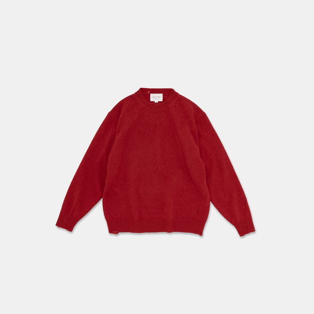 STILL BY HAND Punched shetland sweater KN01253 (vermilion red