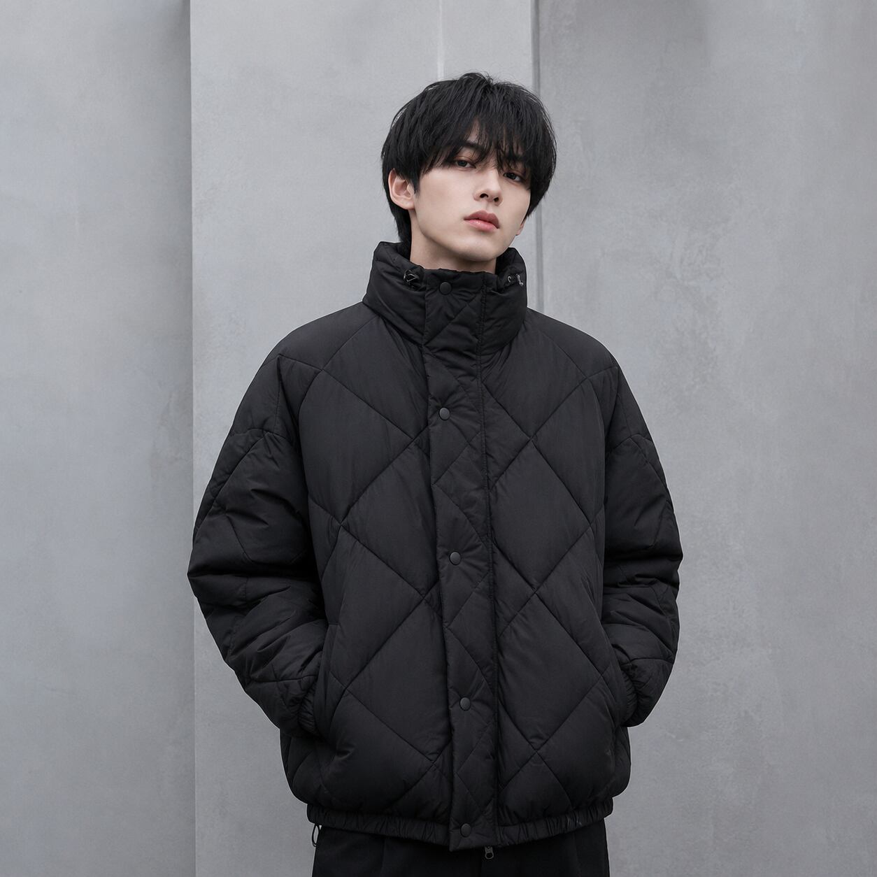 Diamond Grid Stand Up Collar Jacket 0010