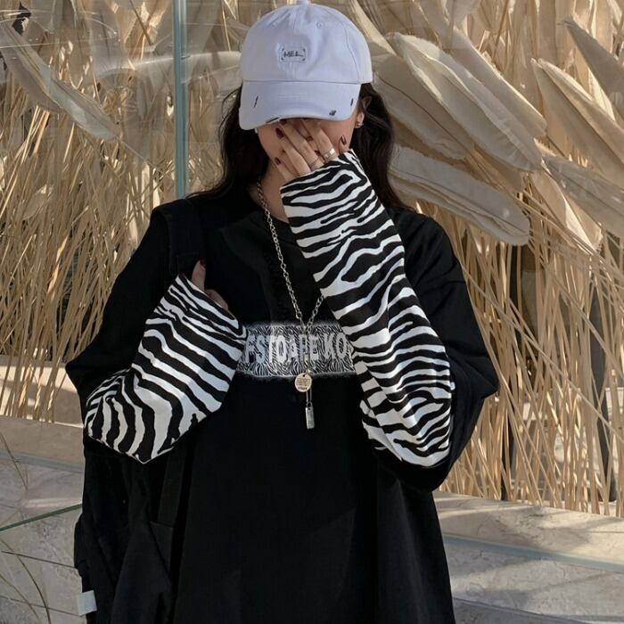 スタイルルーズパターンTシャツ カジュアルトップス ロング かわいい ケッペル14815066279