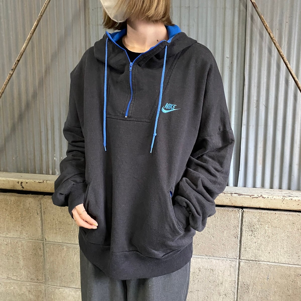 80年代 紺タグ NIKE ナイキ ハーフジップ スウェットパーカー メンズL 