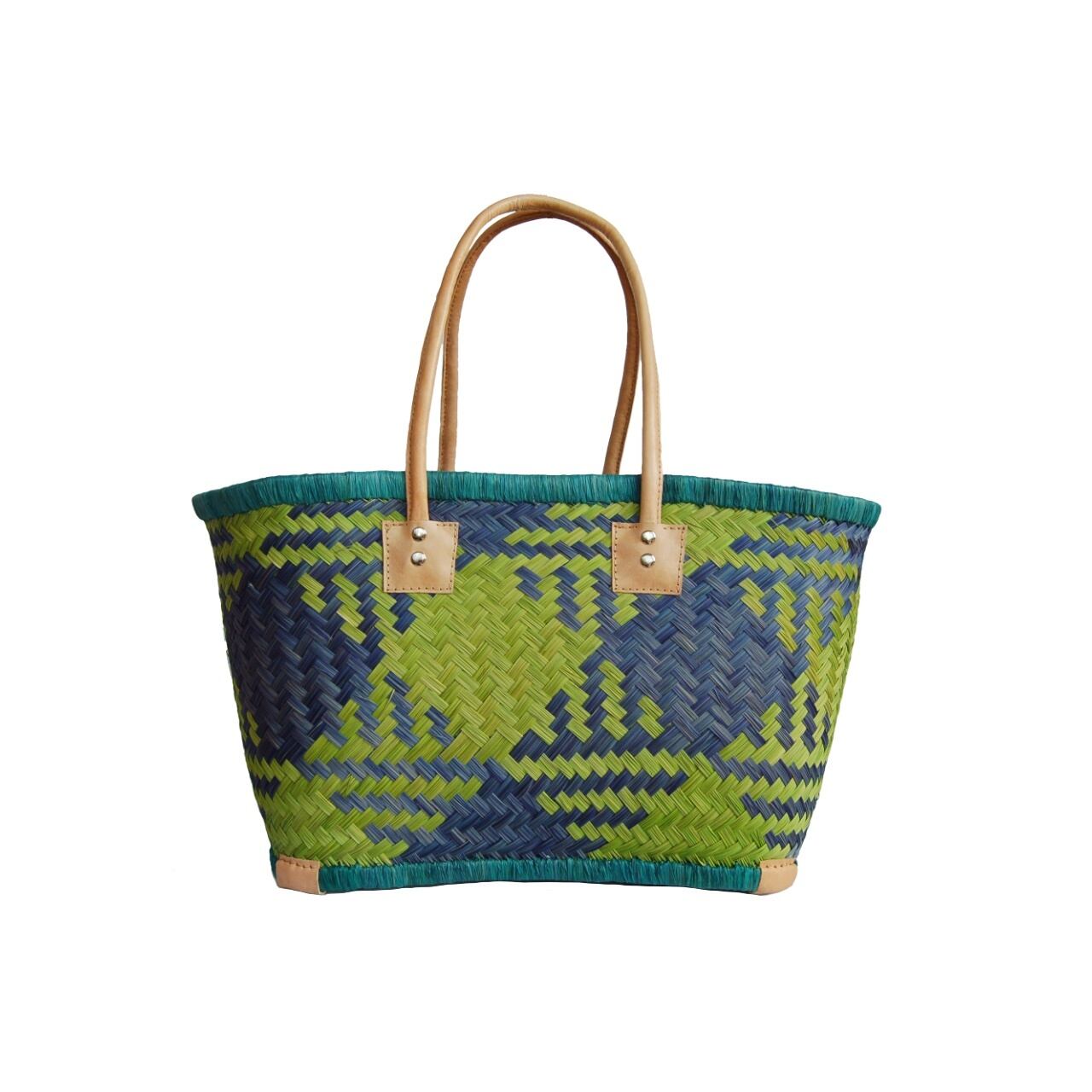 かごバッグ】M パニエM / ロングハンドル Bleu x Yellow Green かごバッグ】M パニエM / ロングハンドル Bleu x Yellow Green