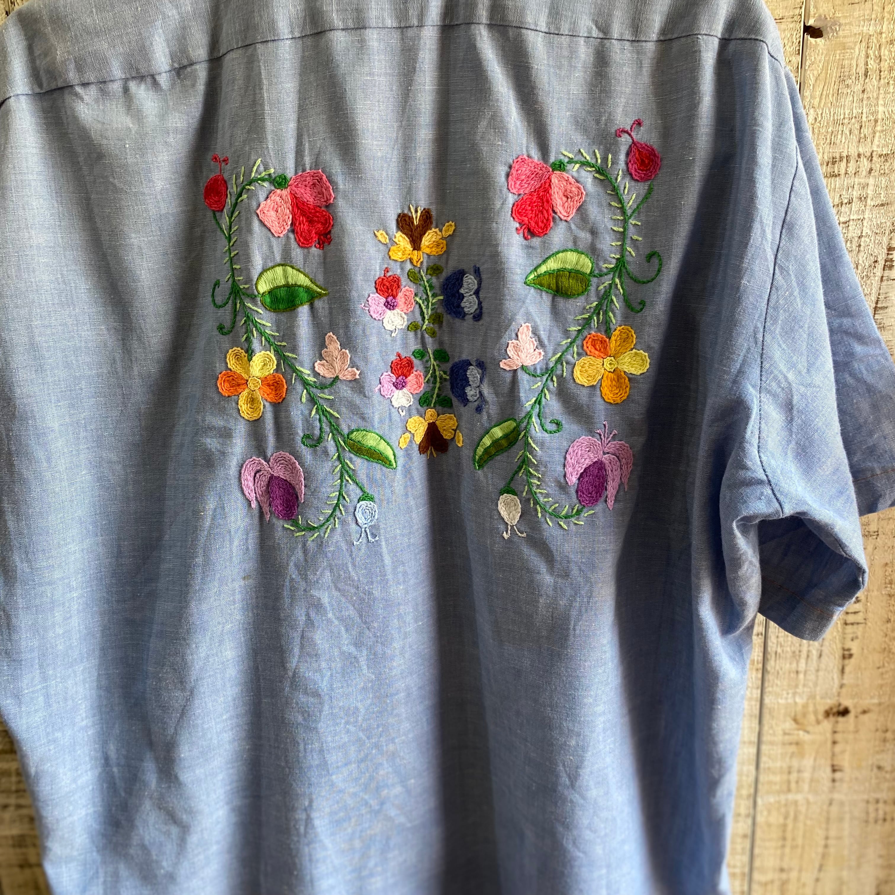 レディース 70s jc penny plain pockets シャンブレーシャツ 刺繍
