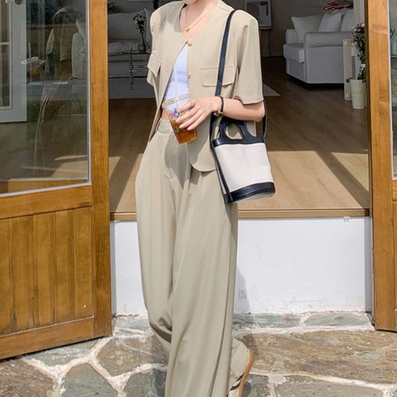 ハーフスリーブジャケット＆ルーズパンツのセットアップ A00552