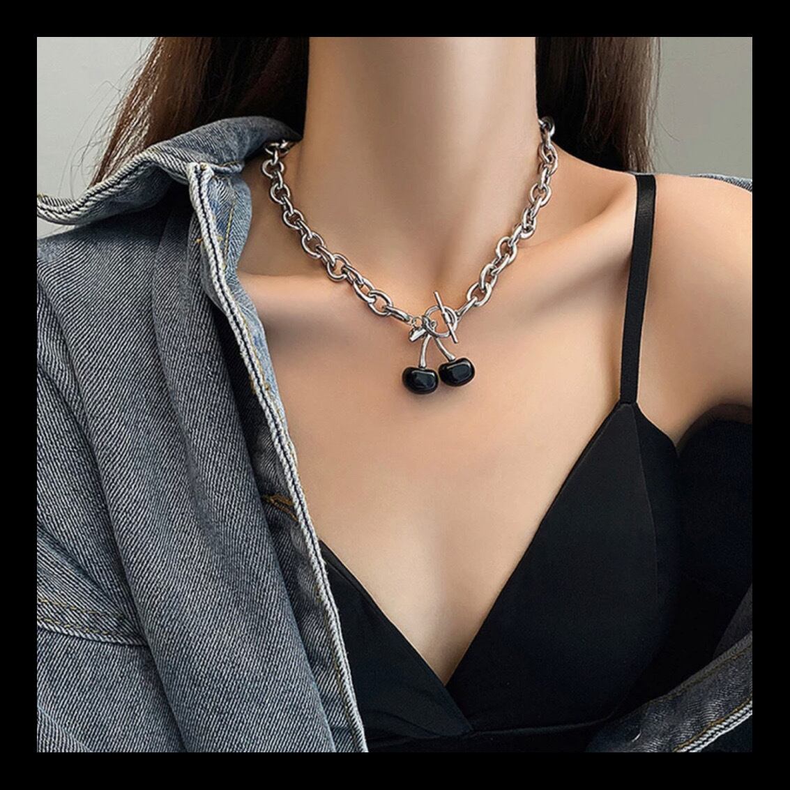 【予約】ladies accessory necklace bracelet レディース アクセサリー ネックレス ブレスレット ブラック さくらんぼ
