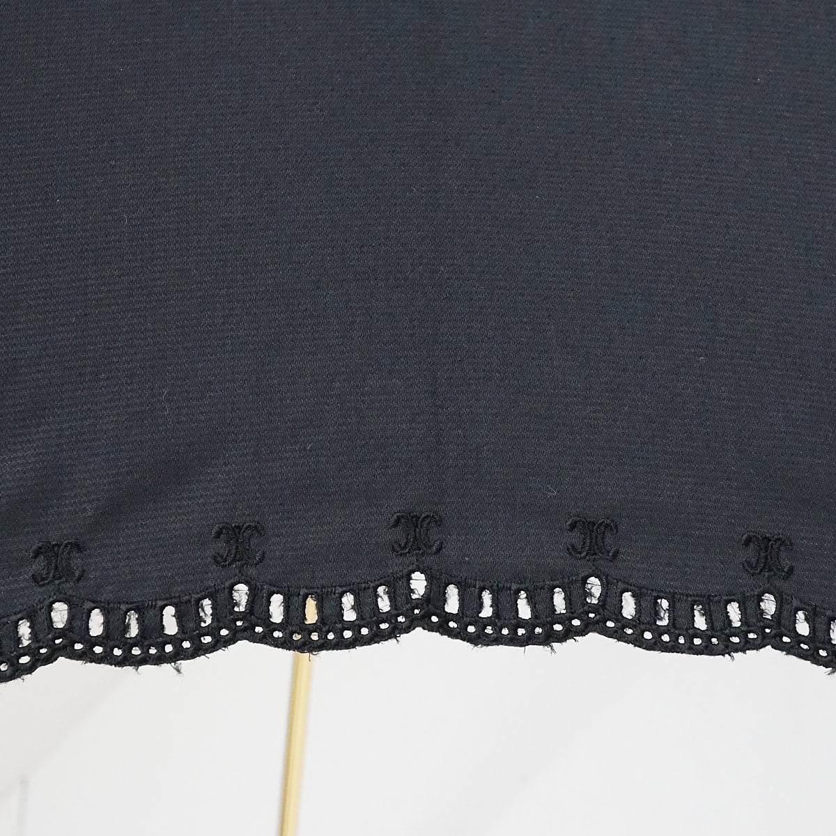折りたたみ日傘 CELINE セリーヌ USED美品 マカダム 刺繍 スカラップ