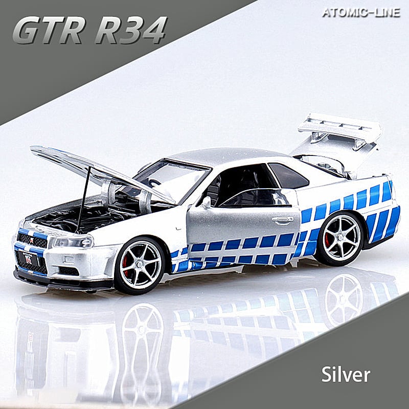 NISSAN スカイライン R34 GTR 1/32 ミニカー 全4色 ライト点灯