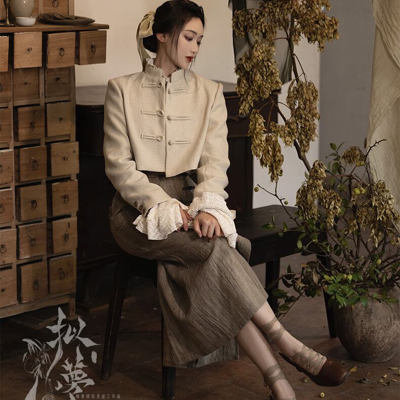 サブカル 服 地雷系 通販 納期30日 ?梦オリジナル ハイウエスト ロングスカート スリット入り サイドボタン チャイナ風 モード系 大人きれいめ 大人増し パーティ 女子会