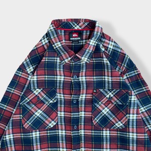 【QUIKSILVER】L コットン フランネルシャツ ネルシャツ 長袖 チェック柄 カジュアルシャツ  クイックシルバー US古着