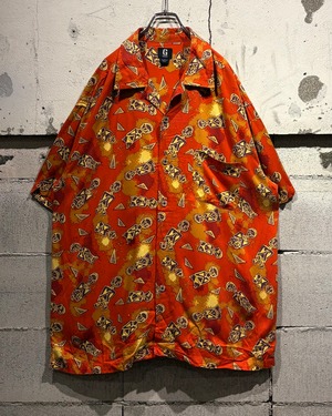 【Caka otto】“GUESS” Oriental Pattern Vintage Loose S/S Rayon Shirt