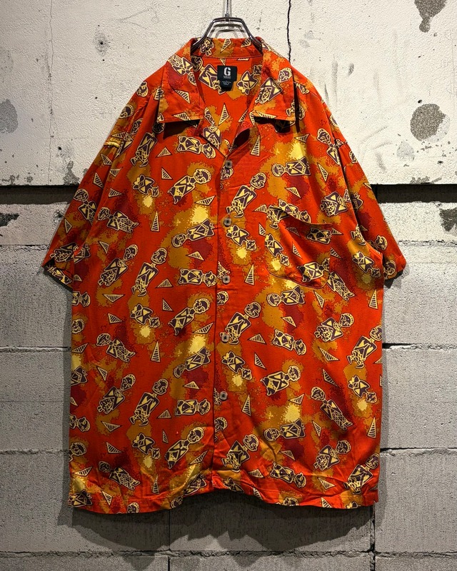 【Caka otto】“GUESS” Oriental Pattern Vintage Loose S/S Rayon Shirt