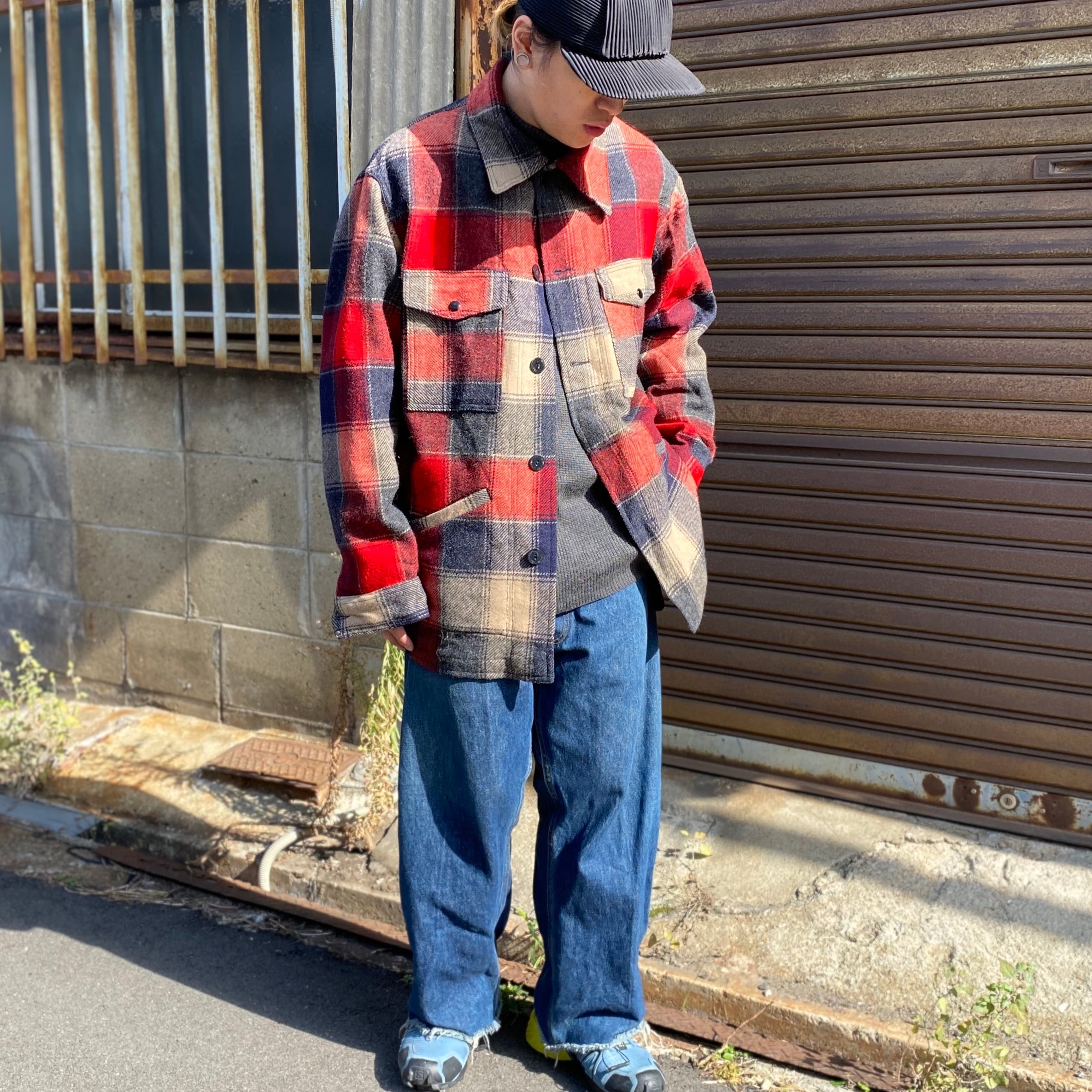 70年代 ビンテージ Pendleton ペンドルトン チェック柄 ウールジャケット 4ポケット 70s ヴィンテージ レッド系 赤色 メンズl 古着 ワークジャケット Cave 古着屋 公式 古着通販サイト