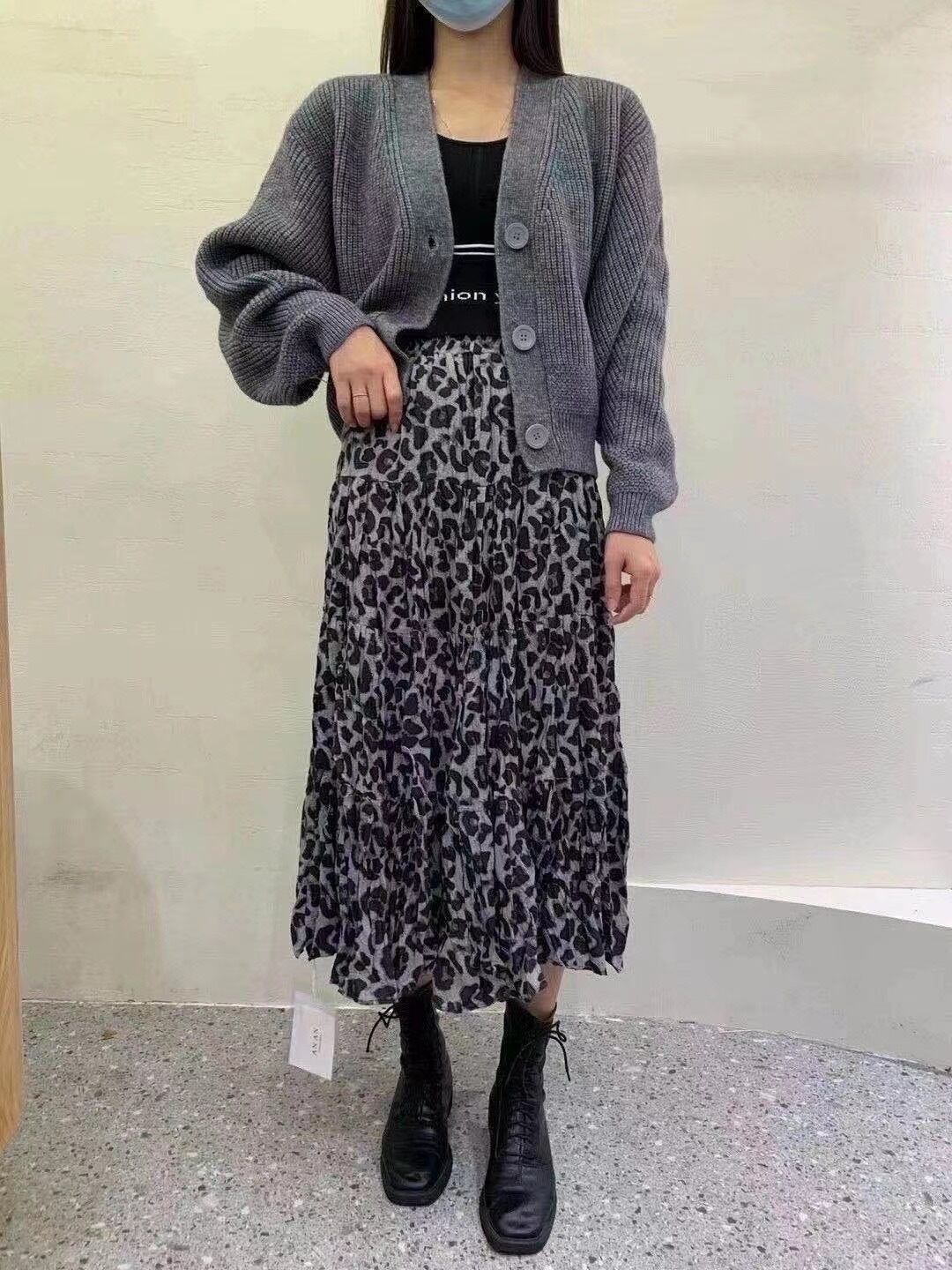 レオパード柄ティアードフレアスカート