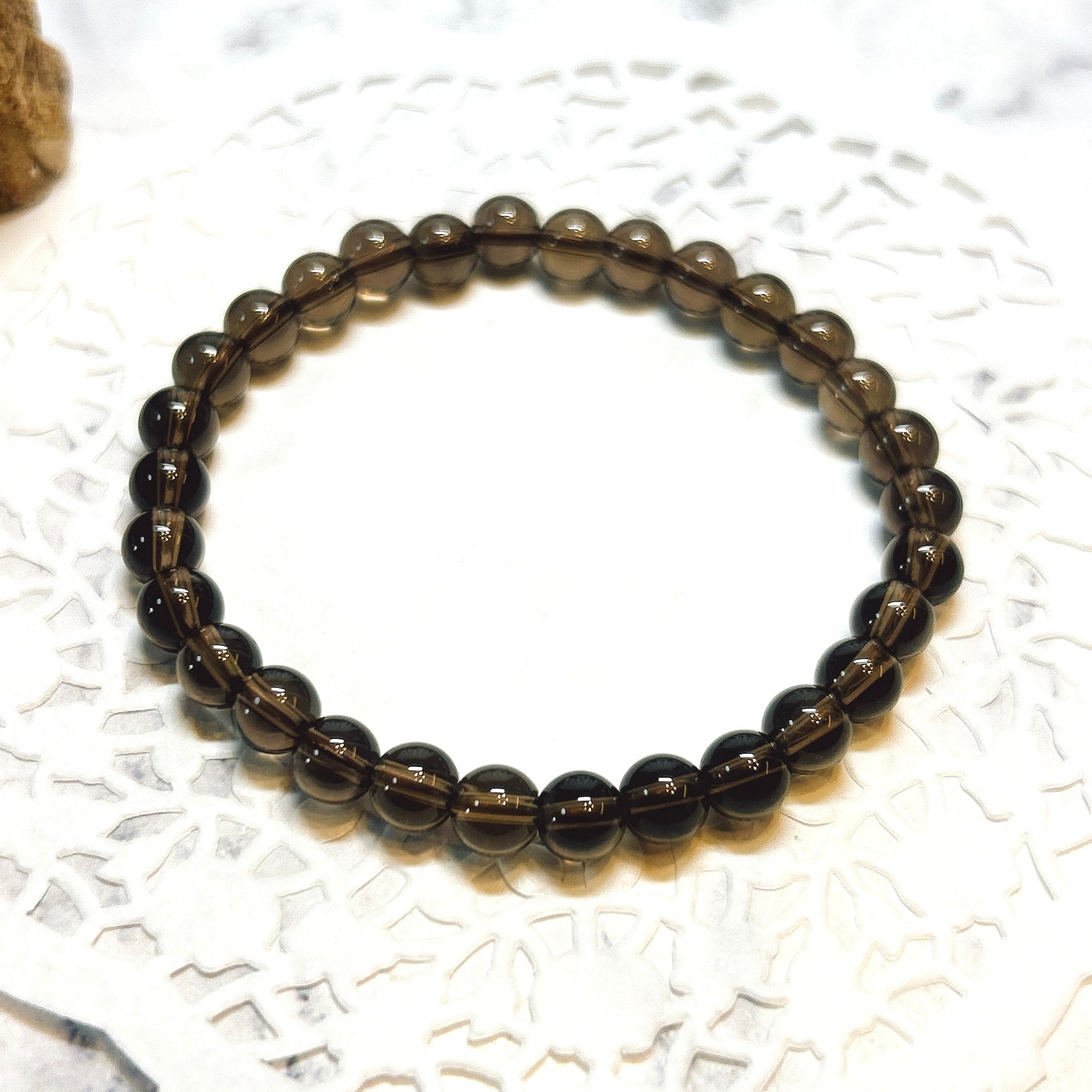 E19387】スモーキークォーツ 6㎜ 煙水晶 ブレスレット Smoky Quartz