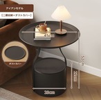 サイドテーブル　ソファエンドテーブル　丸形　2段　収納　コーヒーテーブル　ベッドサイドテーブル　クリエイティブ　ナイトスタンド　フラットティーテーブル　小さなエンドテーブル　リビングルーム　ベッドルーム　ブラック　ホワイト　直径45CM