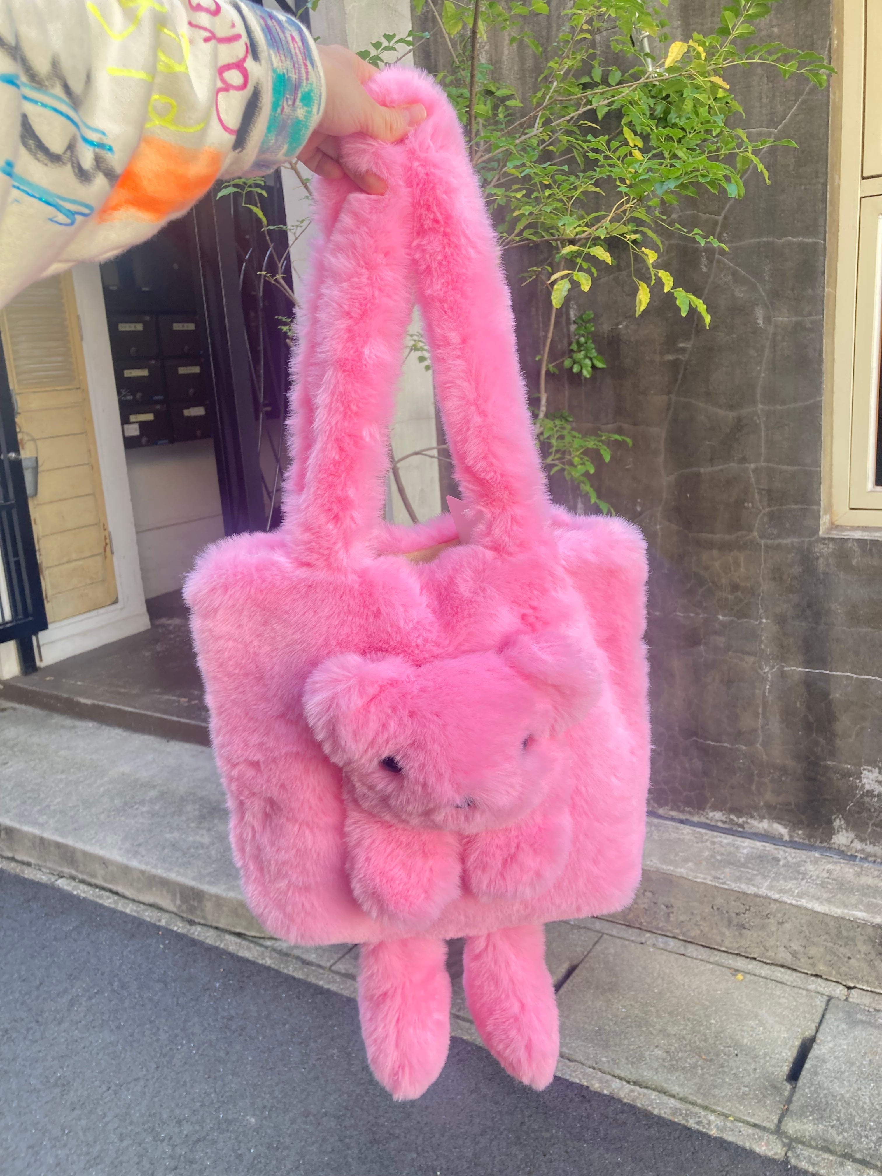 【solmu select】bear docking fur totebag(ピンク)