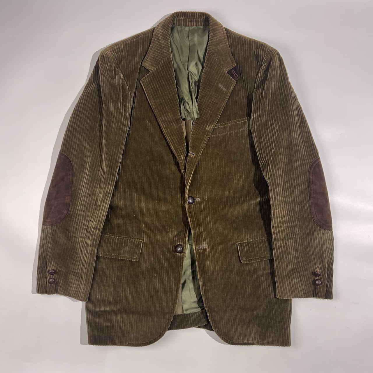 70s 上下 VAN JAC ヴァンヂャケット エルボーパッチ コーデュロイ テーラードジャケット パンツ セットアップ スーツ 170-90-78 /オリーブ ブラウン系 メンズ アイビー トラッド ビンテージ