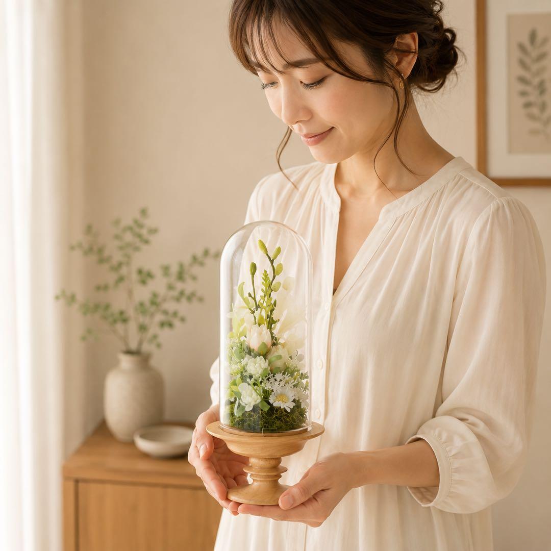 お供え ガラスドームアレンジ 枯れない供花 初盆 お盆 法要 一周忌 三