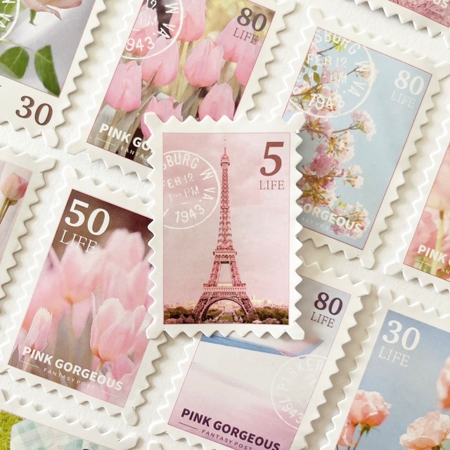 切手フレークシール　【ピンク】