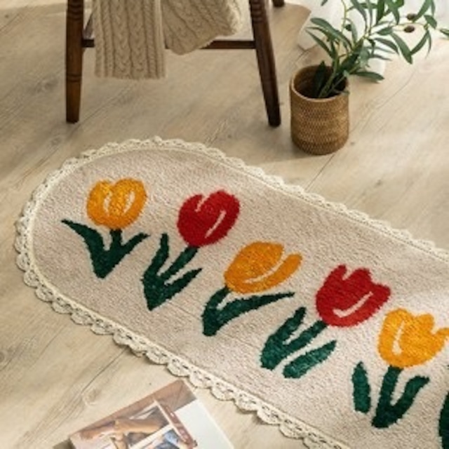 tulip lace soft kitchen mat / アンティーク調 チューリップ キッチンマット ラグ 韓国 北欧 インテリア 雑貨