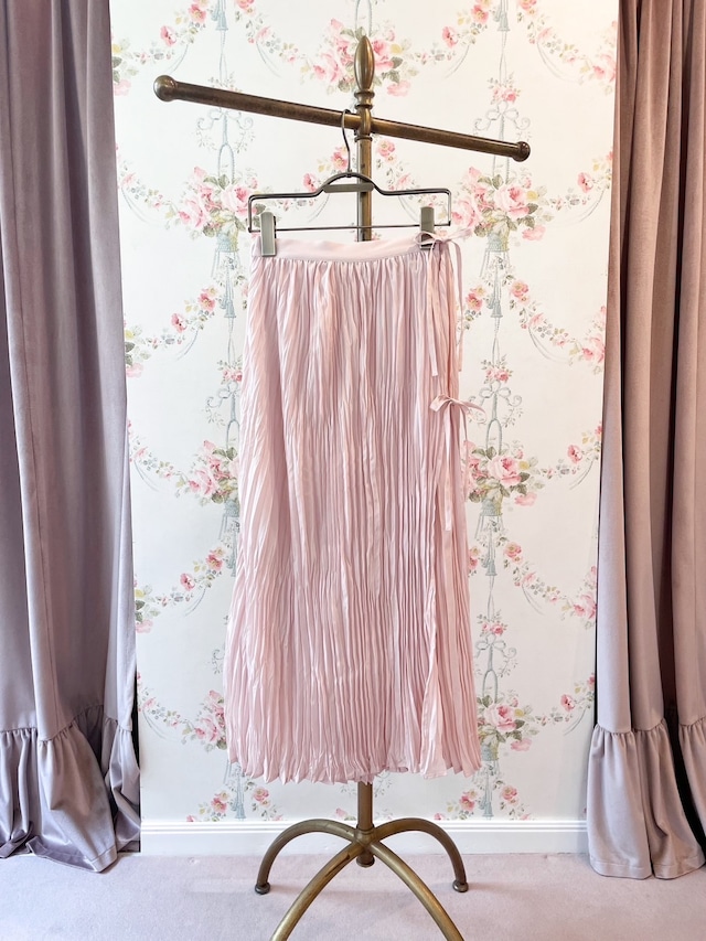 PINK/RIBBON WRAP PLEATS SKIRT