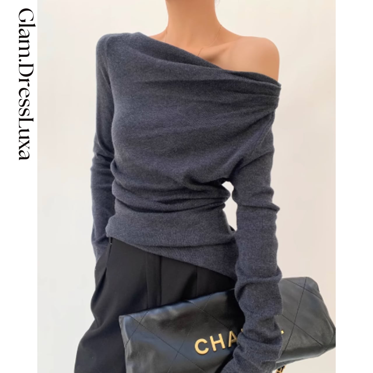 ギャザーオフショル タイトニット/2color_T1201