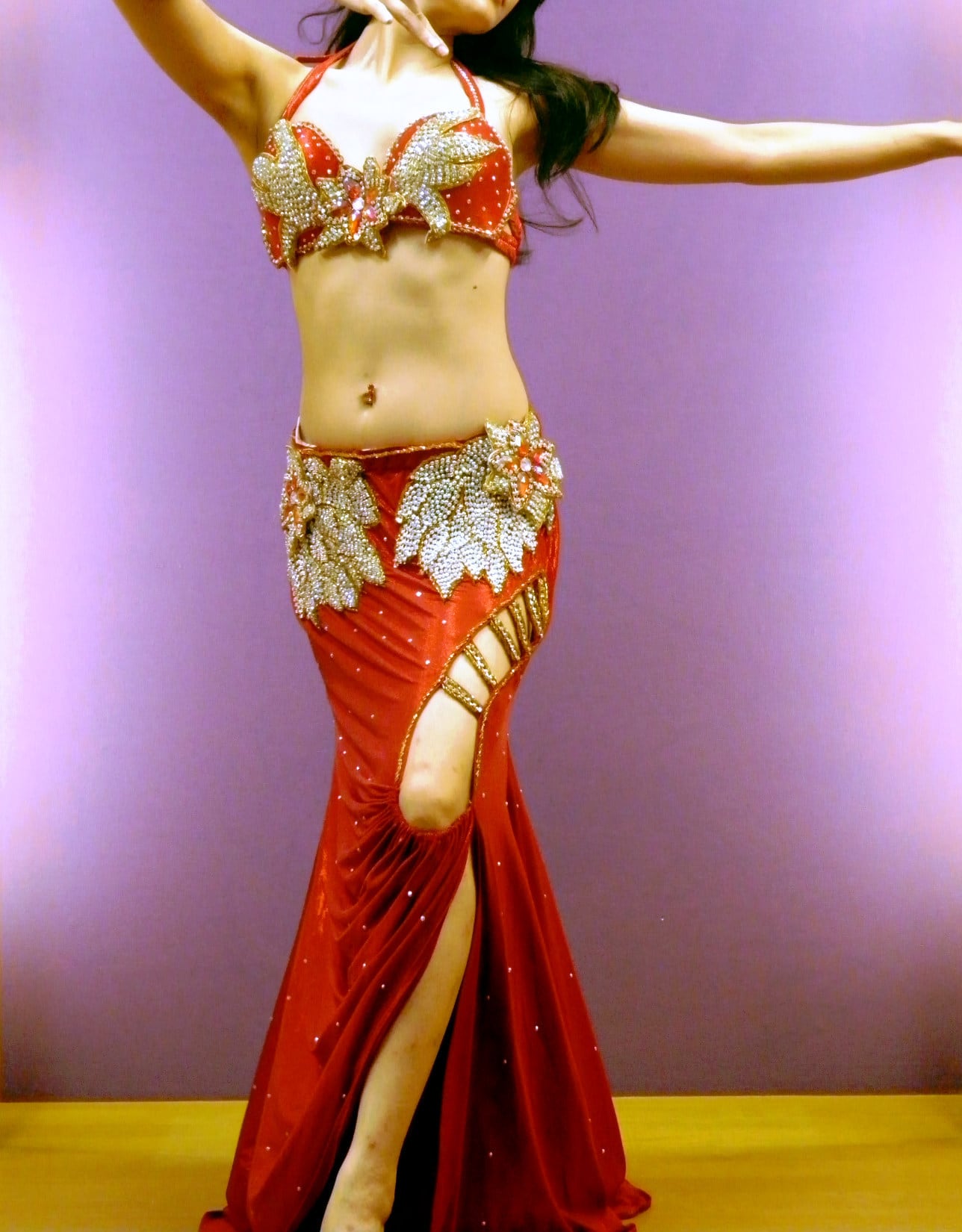 ベリーダンス衣装 レッド ラインストーン L | shamirajapan