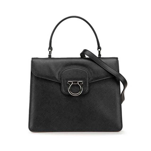 サルヴァトーレフェラガモ ガンチーニ ハンドバッグ ショルダーバッグ 2WAY ブラック シルバー レザー レディース Salvatore Ferragamo 【中古】