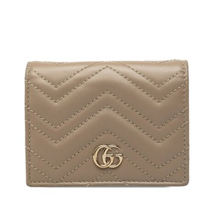 グッチ GGマーモント 二つ折り財布 コンパクトウォレット ダブルG 466492 グレージュ レザー レディース GUCCI 中古