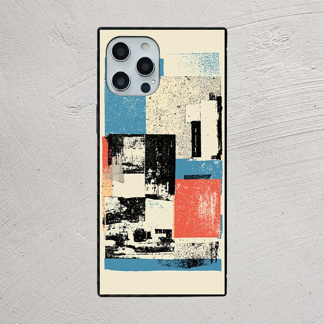 受注生産 iPhoneケース 青と赤の紙片コラージュ｜ZINE風 ZINE021A