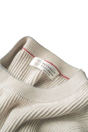 "BRUNELLO CUCINELLI" Ivory Color Ribbed Knit Crewneck Sweater Made in ITALY