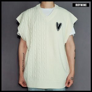 [ROYNINE] Ivory Half&Half Knit Vest 正規品 韓国ブランド 韓国ファッション 韓国代行 ニットベスト