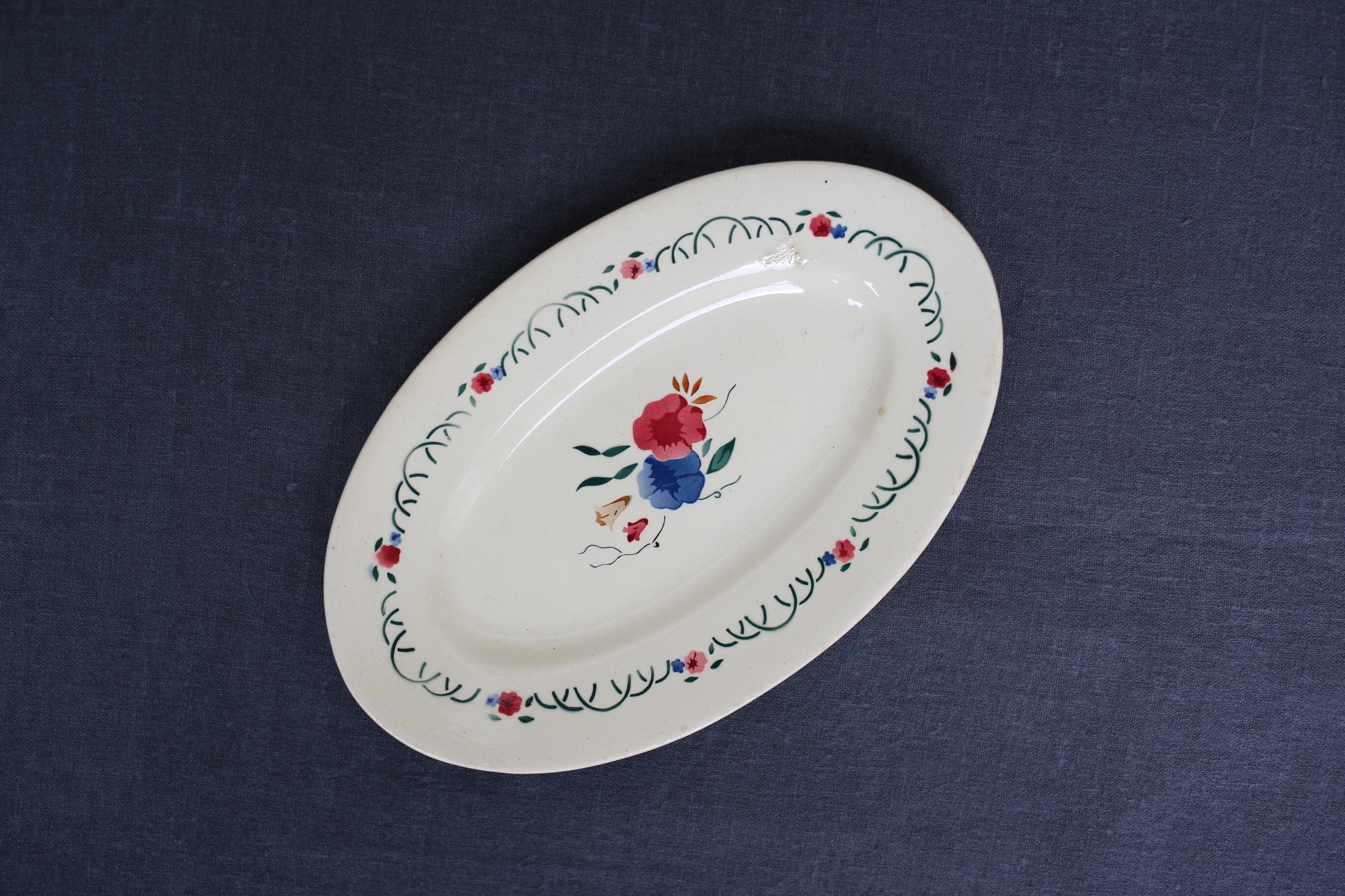 フランス アンティーク ヴィンテージ HBCM クレイユモントロー オーバル皿 『VILLEFRANCHE』(a)